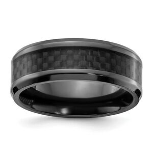 Chisel Black Zirconium 8mm Band - Polished w/ Carbon Fiber Inlay